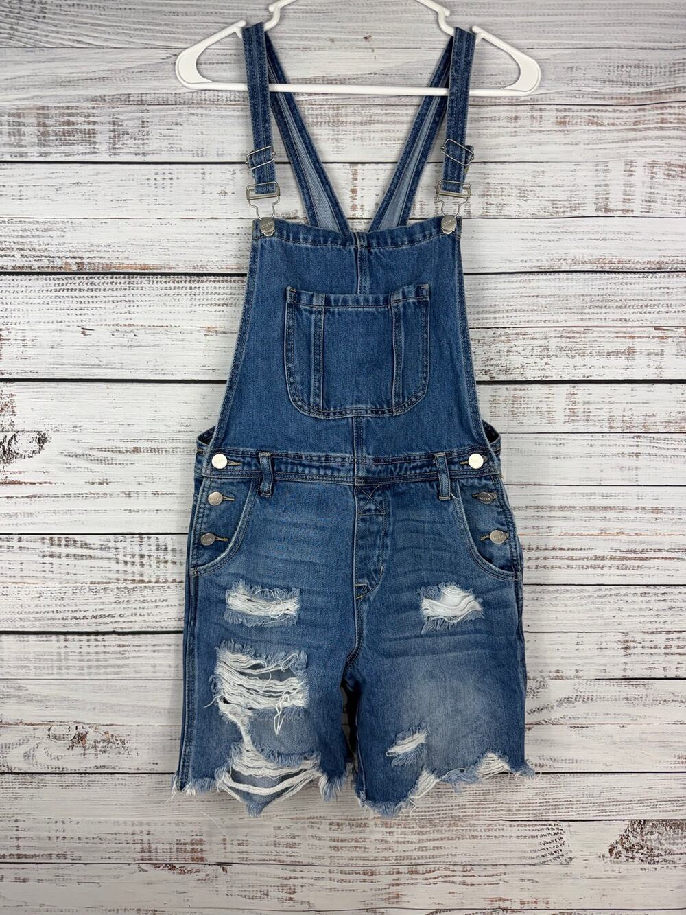Risen Distressed Shorts Overalls Boho Country Small Stretch Casual Comfy Outdoor